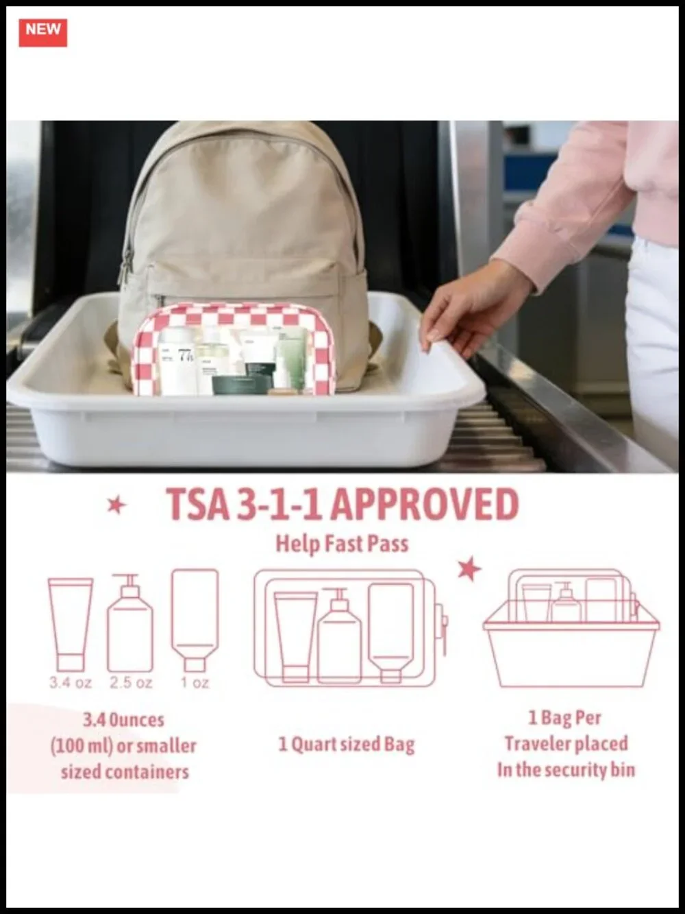 3PC Clear Toiletry Bag Set TSA Approved Travel Makeup Pouch Waterproof Organizer